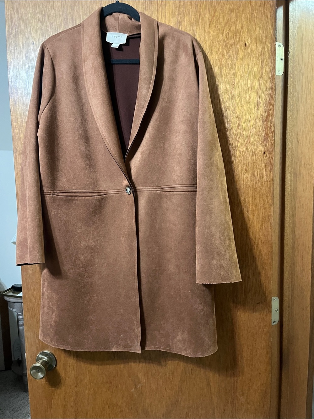 Women's Brown Suede-Look Single-Button Coat Size Large